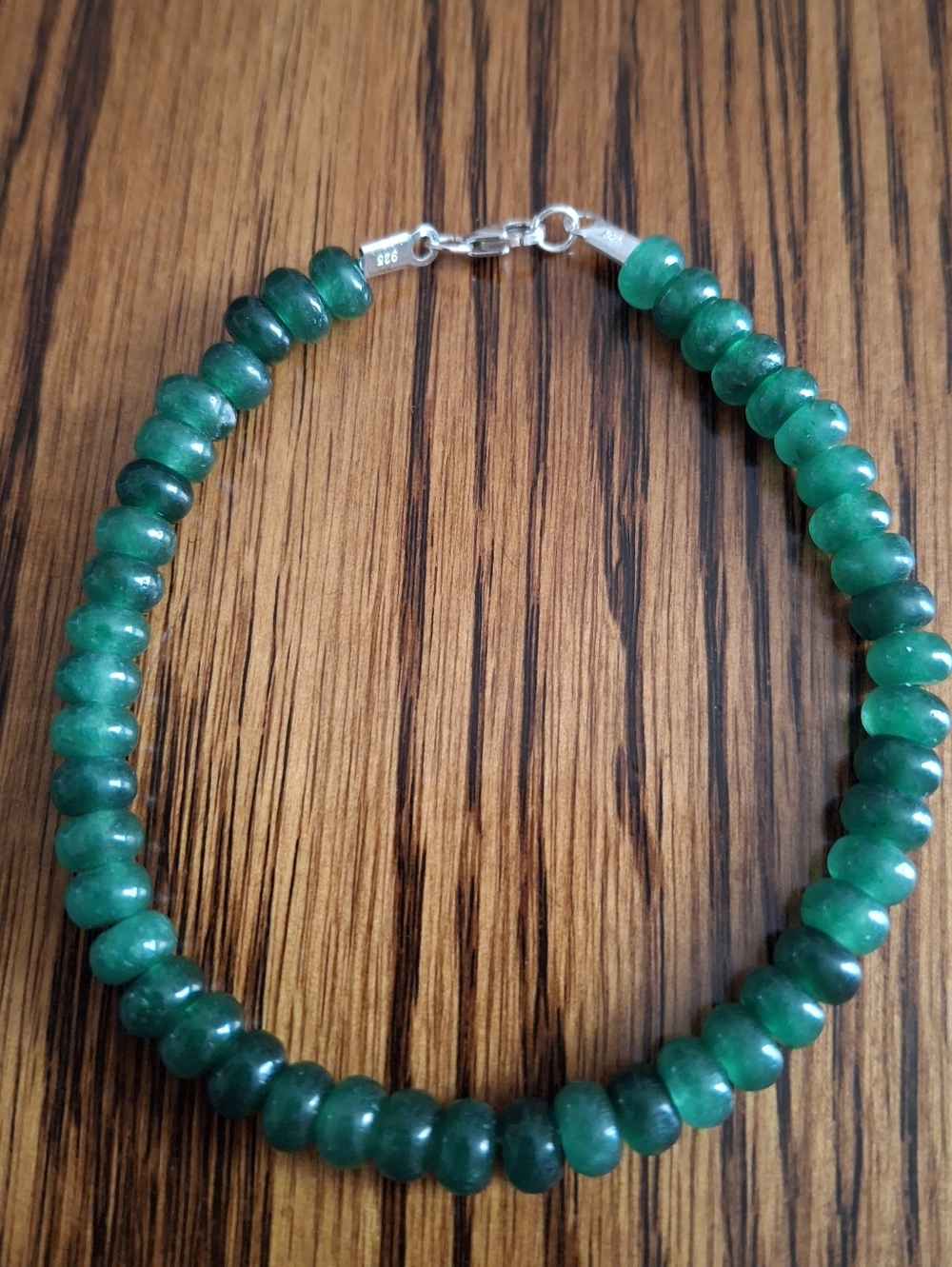 Bracelet Jade Natural Stones Beaded Sterling Silver 7.5"